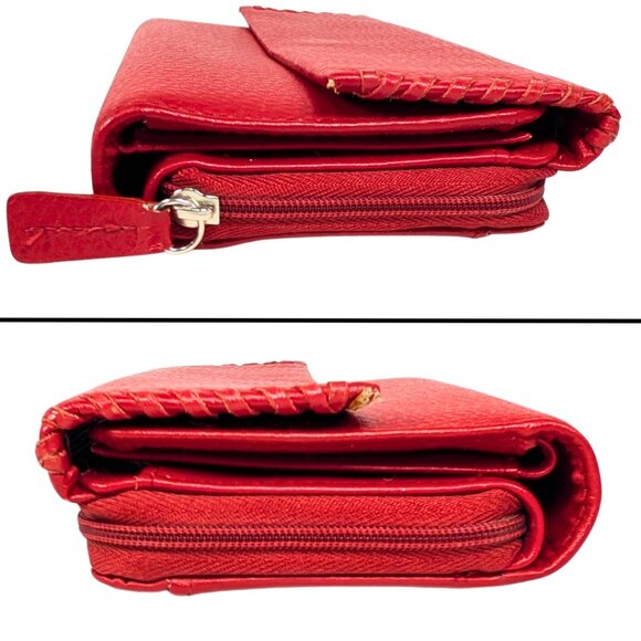 Buxton Red Pebbled Leather Whipstitch Long Zippy Continental Checkbook Wallet - Picture 4 of 10